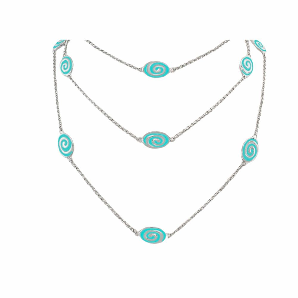 Signature Swirl Necklace by Lauren G Adams, turquoise spiral beads on silver three-layer chain on Tampa Home & Garden Store