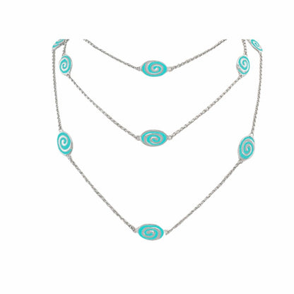 Signature Swirl Necklace by Lauren G Adams, turquoise spiral beads on silver three-layer chain on Tampa Home & Garden Store