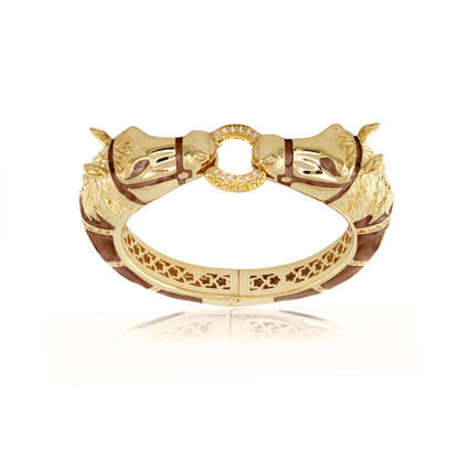 Bracelet Equestrian Horse Bangle with pavé circle, gold tone and brown enamel accents on Tampa Home & Garden Store