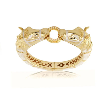 Bracelet Equestrian Bangle gold with horse heads and pavé circle clasp Lauren G Adams on Tampa Home & Garden Store