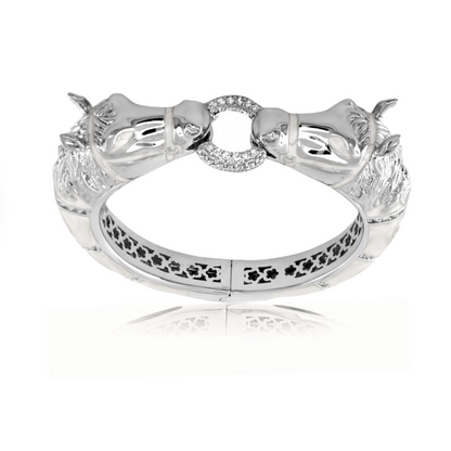 Equestrian Horse Bangle bracelet by Lauren G Adams in silver with pavé circle clasp on Tampa Home & Garden Store
