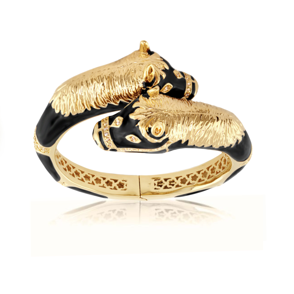 Bracelet Equestrian Horse Bangle with gold-tone crossover heads, black enamel, Lauren G Adams on Tampa Home & Garden Store