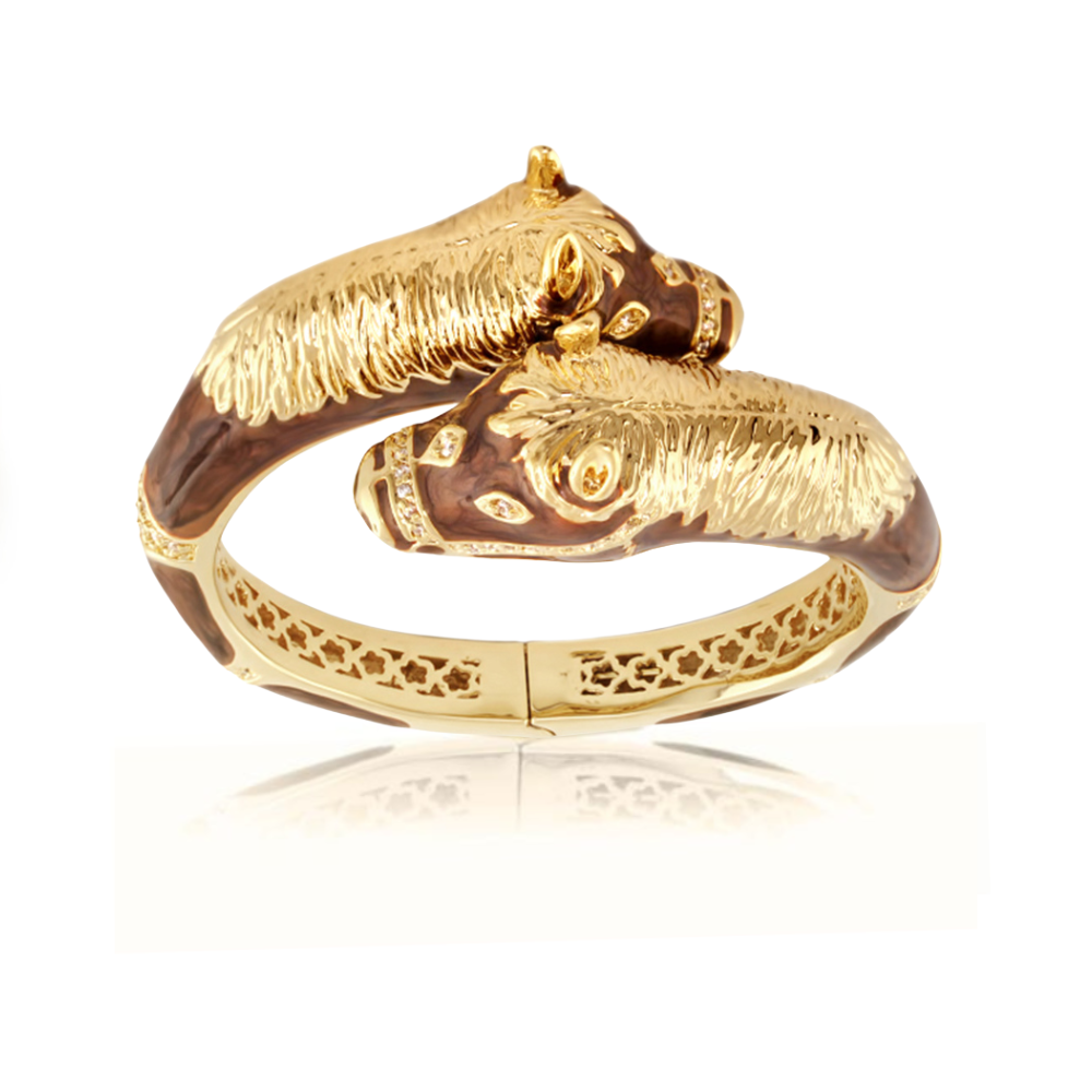 Bracelet Equestrian Horse Bangle — Crossover Heads gold, Lauren G Adams, textured heads on Tampa Home & Garden Store