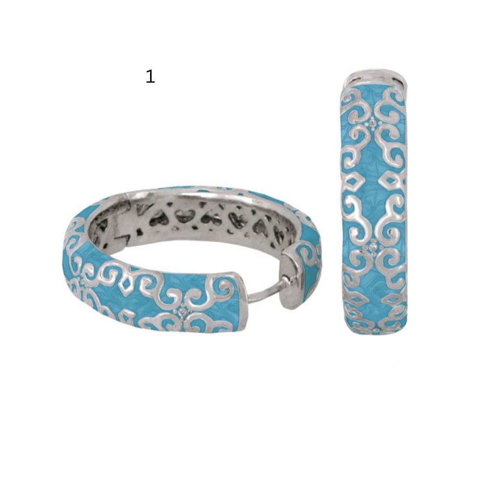 Moroccan Hoop Earrings turquoise enamel with white scrollwork set of 2 by Lauren G Adams on Tampa Home & Garden Store