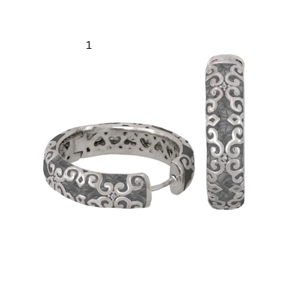 Moroccan Hoop Earrings enamel silver-toned hoops with scroll pattern by Lauren G Adams, 2 pcs on Tampa Home & Garden Store