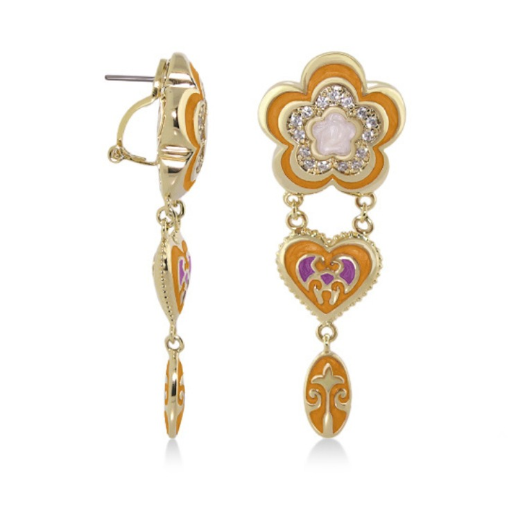 Bows And Hearts Earrings, gold-tone floral drop with crystal halo and pink center on Tampa Home & Garden Store