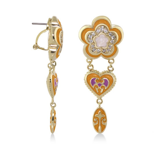 Bows And Hearts Earrings, gold-tone floral drop with crystal halo and pink center on Tampa Home & Garden Store