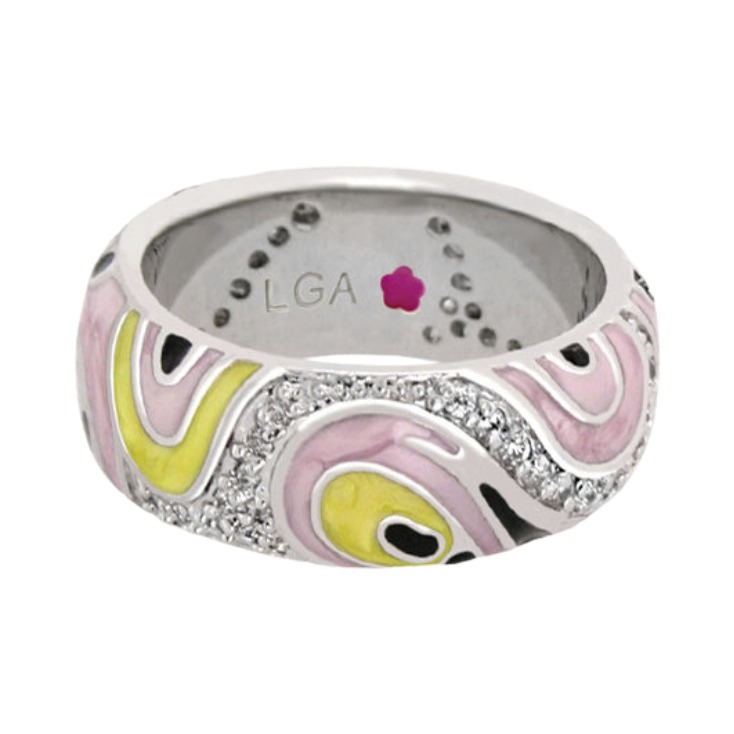 Signature Swirl Pink Enamel and Rhodium Ring