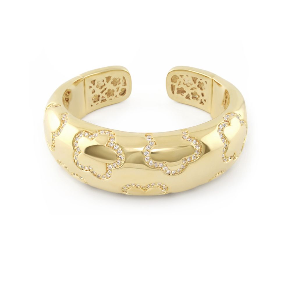 Shiny daisy pave-outline hinged bangle by Lauren G Adams in gold with floral motif accents on Tampa Home & Garden Store