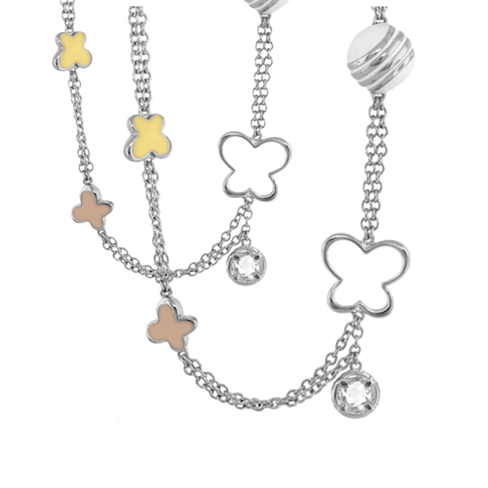 You Neek Long Necklace, Lauren G Adams, multi-chain with pastel clover charms and crystal drops on Tampa Home & Garden Store