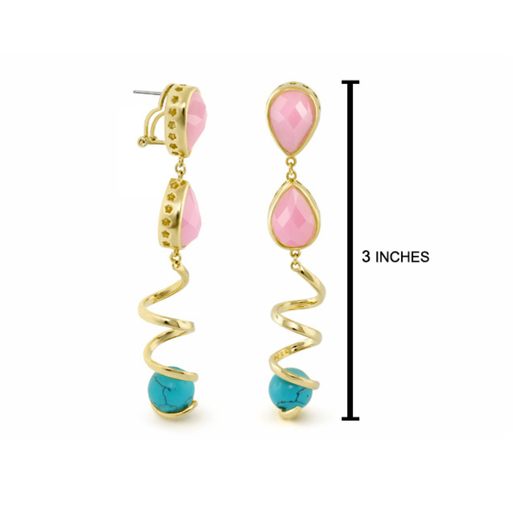 Orbital Pink & Turquoise Spiral Drop earrings, pink teardrops, turquoise bead, Lauren G Adams on Tampa Home & Garden Store