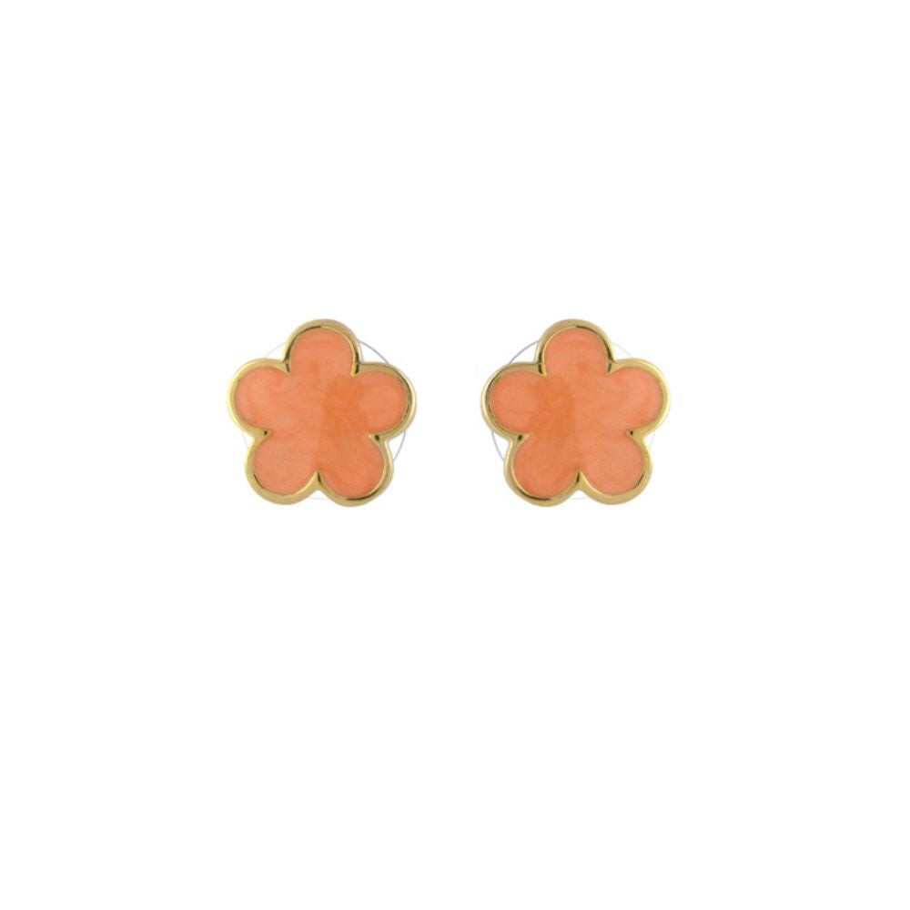 Daisy Love flower stud earrings peach enamel petals with gold-tone trim pair on Tampa Home & Garden Store