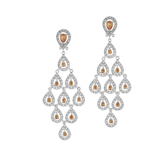 Chandelier earrings Lauren G Adams silvertone with orange citrine teardrop gems cascading clusters on Tampa Home & Garden Store