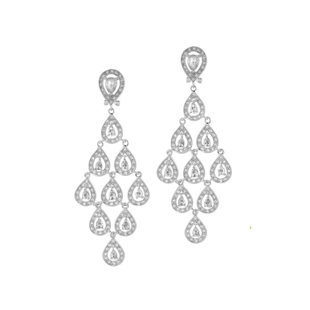 Chandelier earrings, silver-tone with layered teardrop crystal pavé clusters, pair on Tampa Home & Garden Store