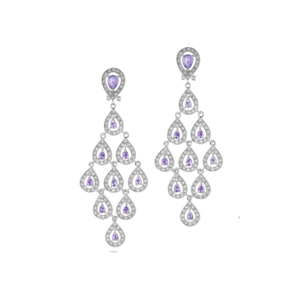 Chandelier earrings pair Lauren G Adams in silver with purple teardrop gems and crystals on Tampa Home & Garden Store