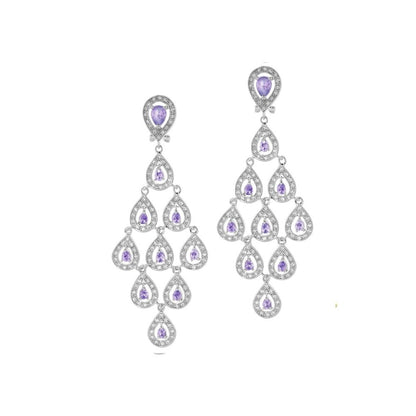 Chandelier earrings pair Lauren G Adams in silver with purple teardrop gems and crystals on Tampa Home & Garden Store