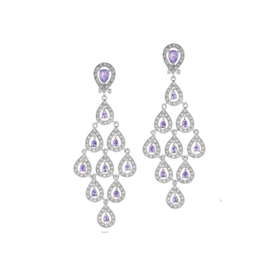 Chandelier earrings pair Lauren G Adams in silver with purple teardrop gems and crystals on Tampa Home & Garden Store