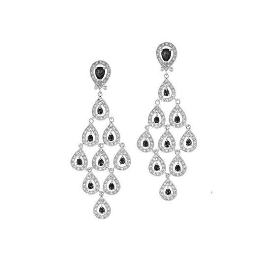 Lauren G Adams chandelier earrings, silver-tone drop with black stones, pavé accents, pair on Tampa Home & Garden Store
