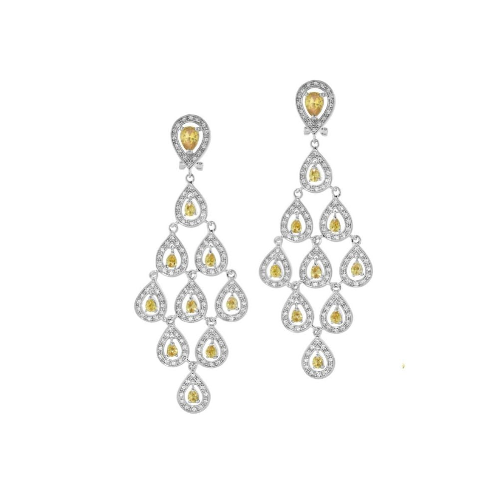 Lauren G Adams chandelier earrings, silver-tone cascading teardrop frames with yellow gemstones on Tampa Home & Garden Store