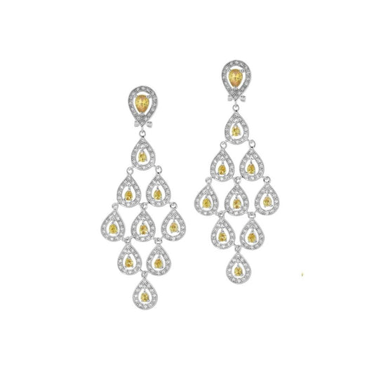 Lauren G Adams chandelier earrings, silver-tone cascading teardrop frames with yellow gemstones on Tampa Home & Garden Store