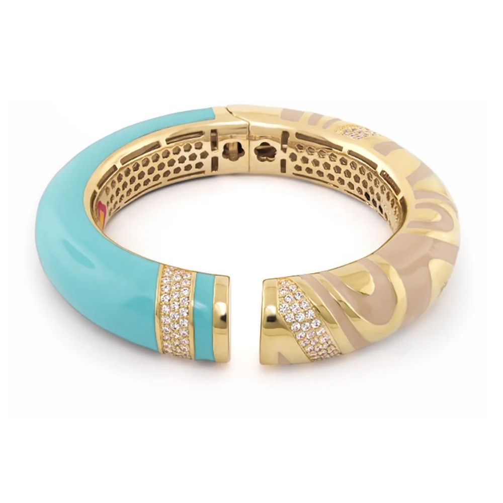 Moon of Dust Bangle by Lauren G Adams, turquoise enamel with gold-tone hinge and crystal ends on Tampa Home & Garden Store