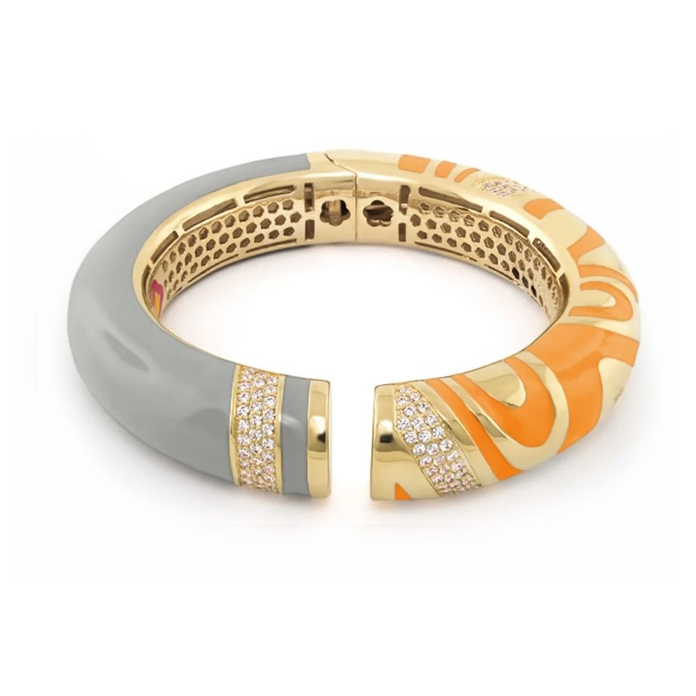 Moon of Dust Bangle hinged gold bracelet with grey orange enamel and diamonds by Lauren G Adams on Tampa Home & Garden Store