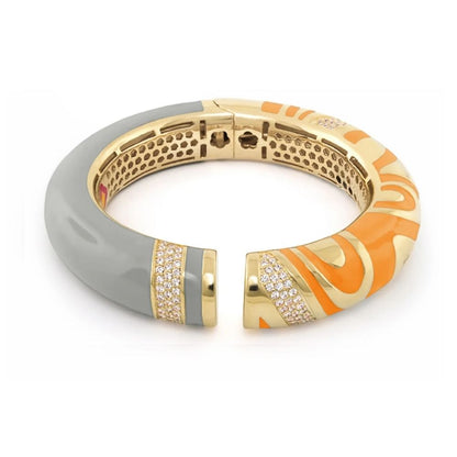 Moon of Dust Bangle hinged gold bracelet with grey orange enamel and diamonds by Lauren G Adams on Tampa Home & Garden Store