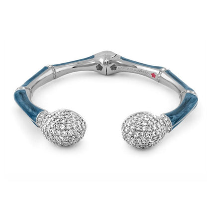 Bamboo Pave Bangle hinged bracelet in blue enamel with pave ball ends Lauren G Adams on Tampa Home & Garden Store
