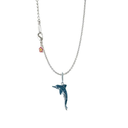 Eau Dolphin Pendant Necklace by Lauren G Adams, blue enamel dolphin pendant on silver chain on Tampa Home & Garden Store