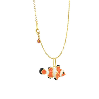 Eau Fish Necklace by Lauren G Adams with gold-tone chain and orange clownfish enamel pendant on Tampa Home & Garden Store