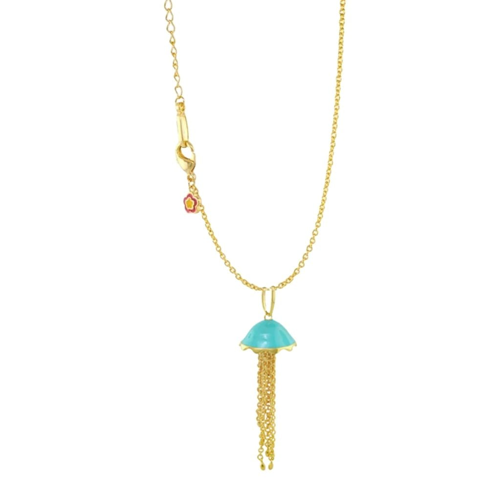 Lauren G Adams Eau Jellyfish Pendant necklace with turquoise cap and gold tassel fringe on Tampa Home & Garden Store