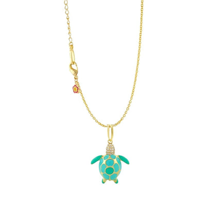 Eau Sea Turtle Necklace by Lauren G Adams with turquoise turtle pendant on gold chain on Tampa Home & Garden Store