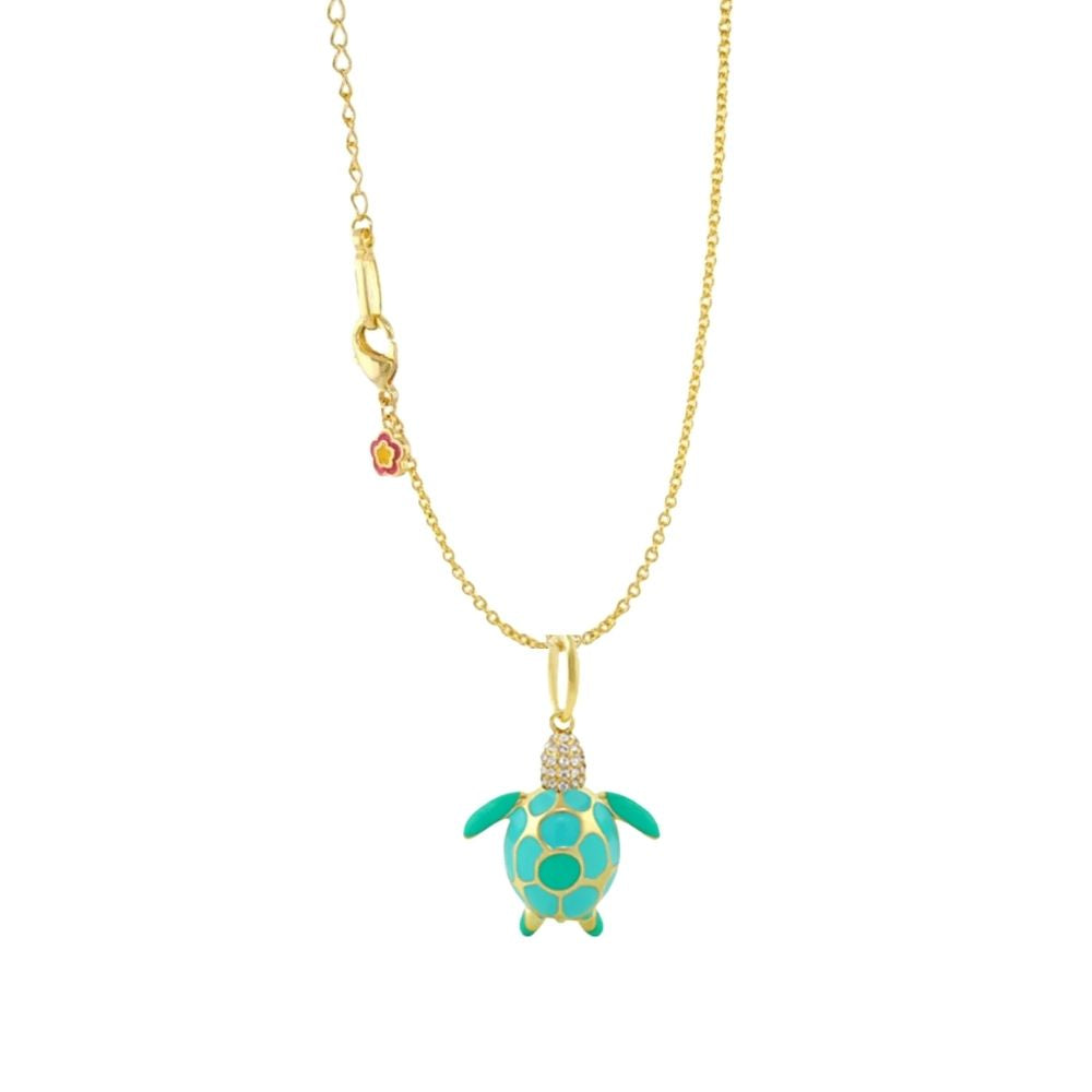 Eau Sea Turtle Necklace turquoise enamel turtle pendant on a gold chain by Lauren G Adams on Tampa Home & Garden Store