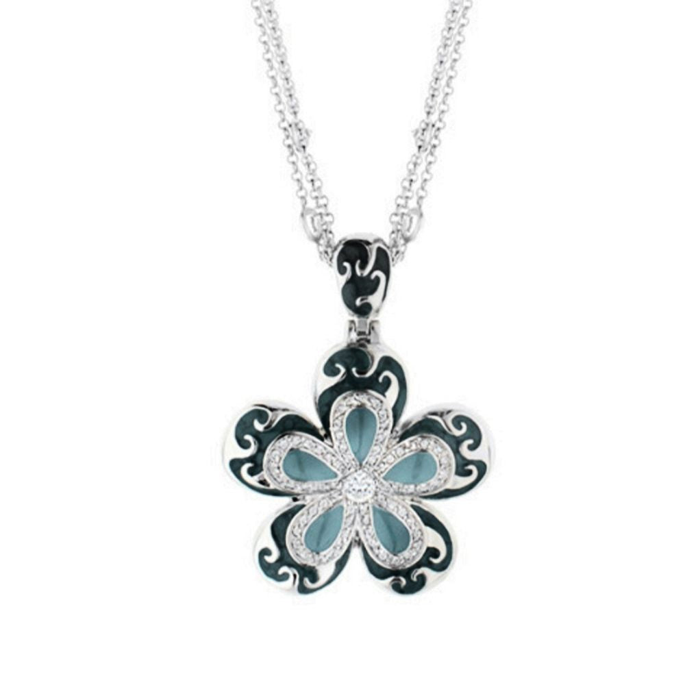 Happy Days Daisy Necklace teal enamel fourleaf clover pendant with crystals on chain on Tampa Home & Garden Store
