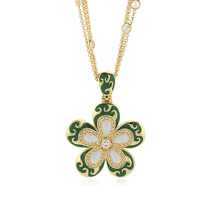 Happy Days Daisy Necklace by Lauren G Adams, green enamel daisy pendant on gold chain on Tampa Home & Garden Store