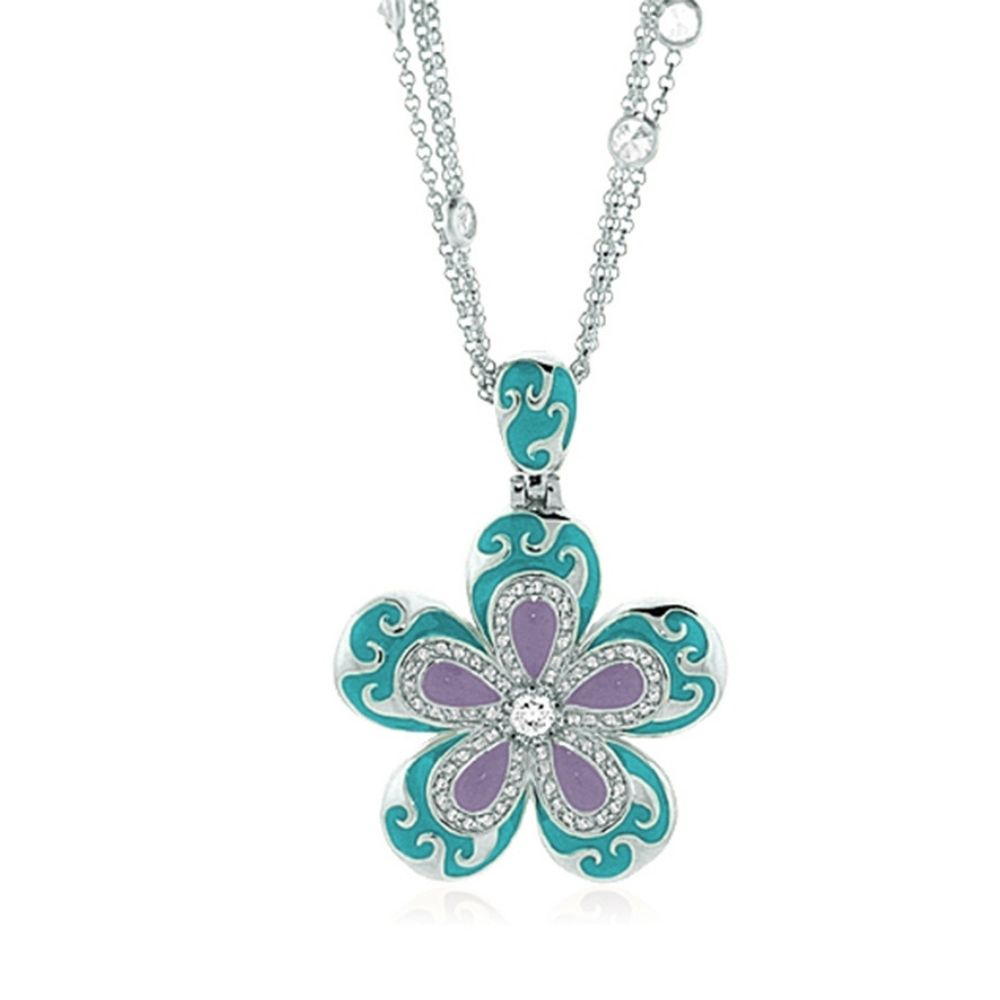 Happy Days Daisy Necklace flower pendant with purple petals on a silver short chain on Tampa Home & Garden Store