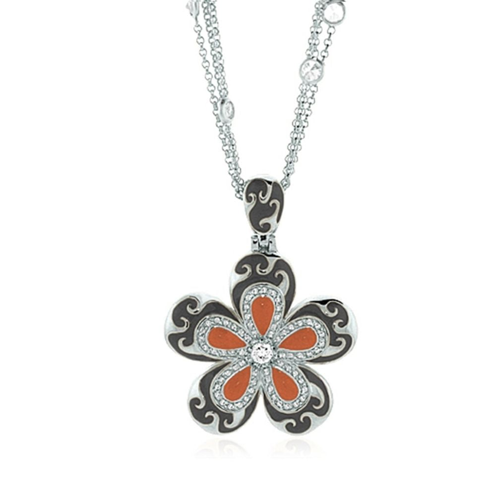 Happy Days Daisy Necklace Lauren G Adams, silver chain pendant with orange petals and crystals on Tampa Home & Garden Store