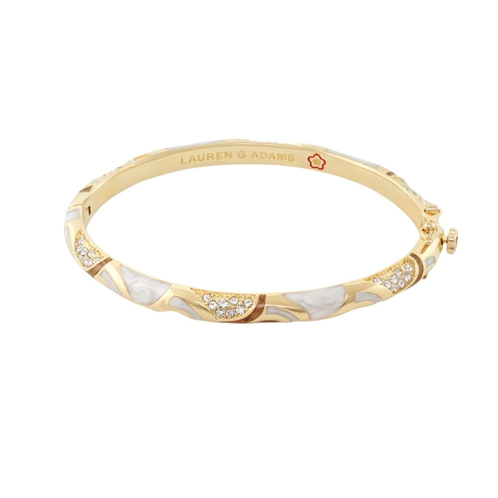 Magic 8 Stackable Bangle goldtone with white marble enamel and pavé crystals Lauren G Adams on Tampa Home & Garden Store