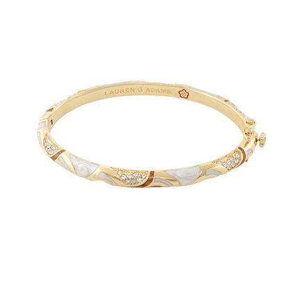 Magic 8 Stackable Bangle goldtone with white marble enamel and pavé crystals Lauren G Adams on Tampa Home & Garden Store