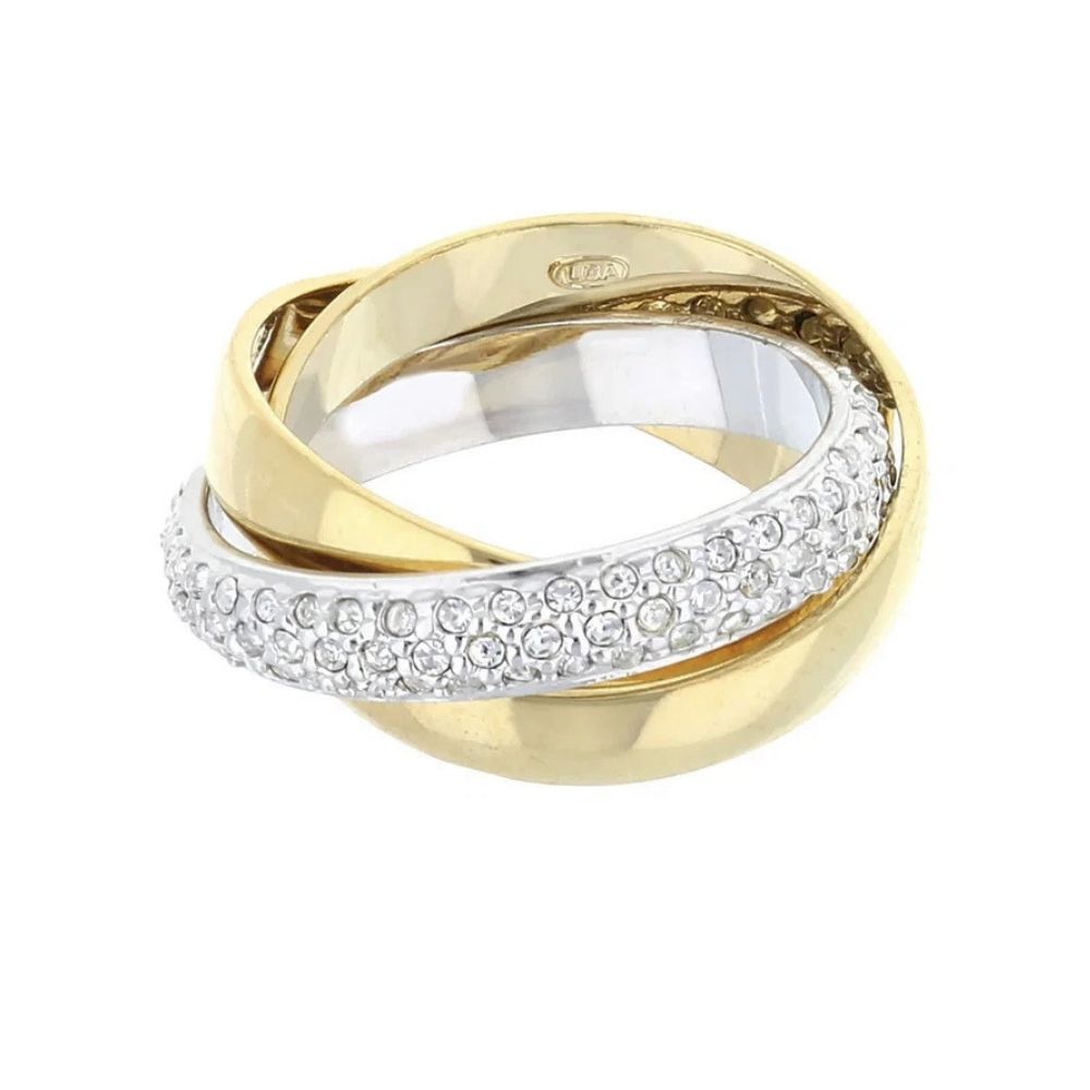 Glamour pavé stackable ring by Lauren G Adams; interlocking gold and silver bands on Tampa Home & Garden Store