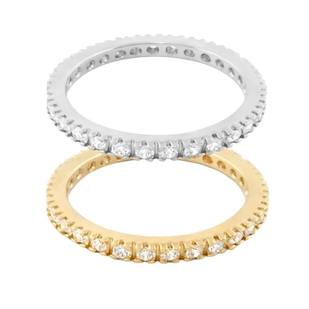 Glamour Pave Eternity Band by Lauren G Adams pavé diamonds on white and yellow gold, two stacked on Tampa Home & Garden Store