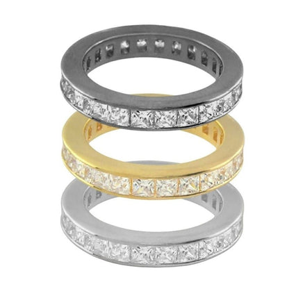 4 Lauren G Adams 925 eternity bands stacked in gray, gold, and silver tones with stones on Tampa Home & Garden Store