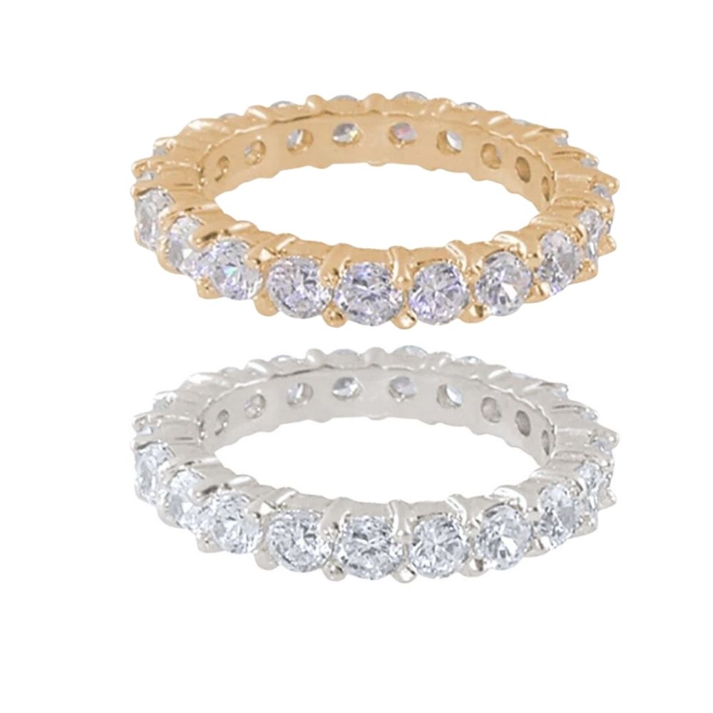 925 Eternity Band round prong diamonds in yellow & white gold set of two by Lauren G Adams on Tampa Home & Garden Store