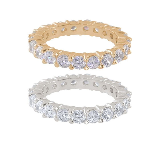 925 Eternity Band round prong diamonds in yellow & white gold set of two by Lauren G Adams on Tampa Home & Garden Store