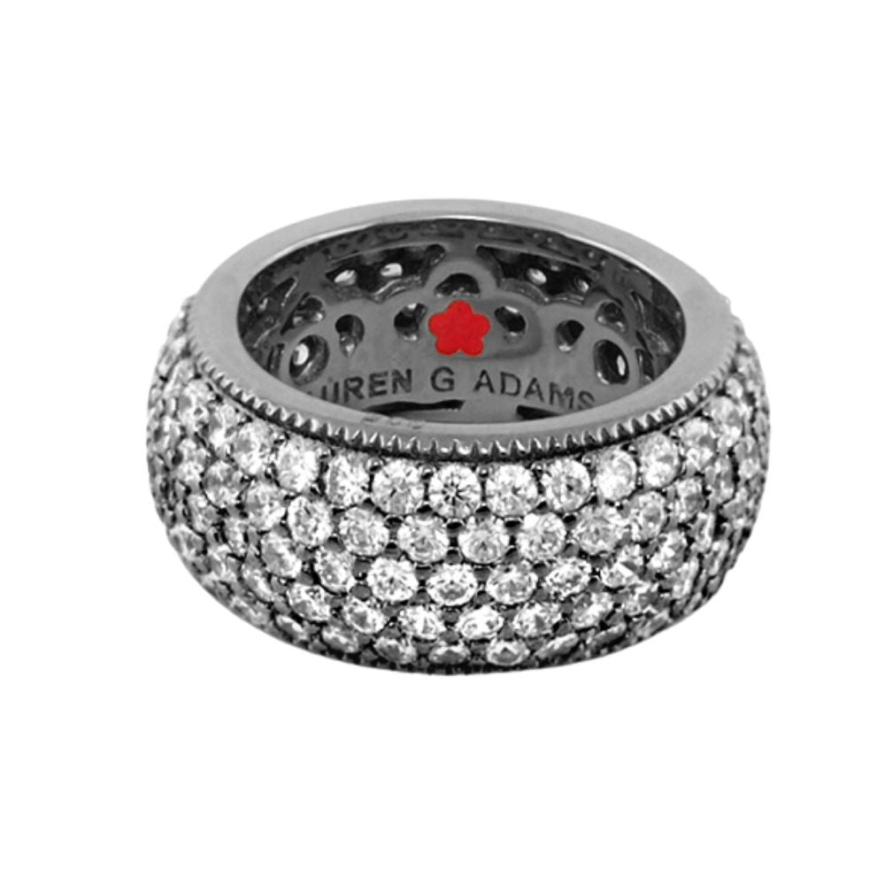 Glamour Pave Band Ring by Lauren G Adams, pavé diamond wide silver band with brand engraving on Tampa Home & Garden Store