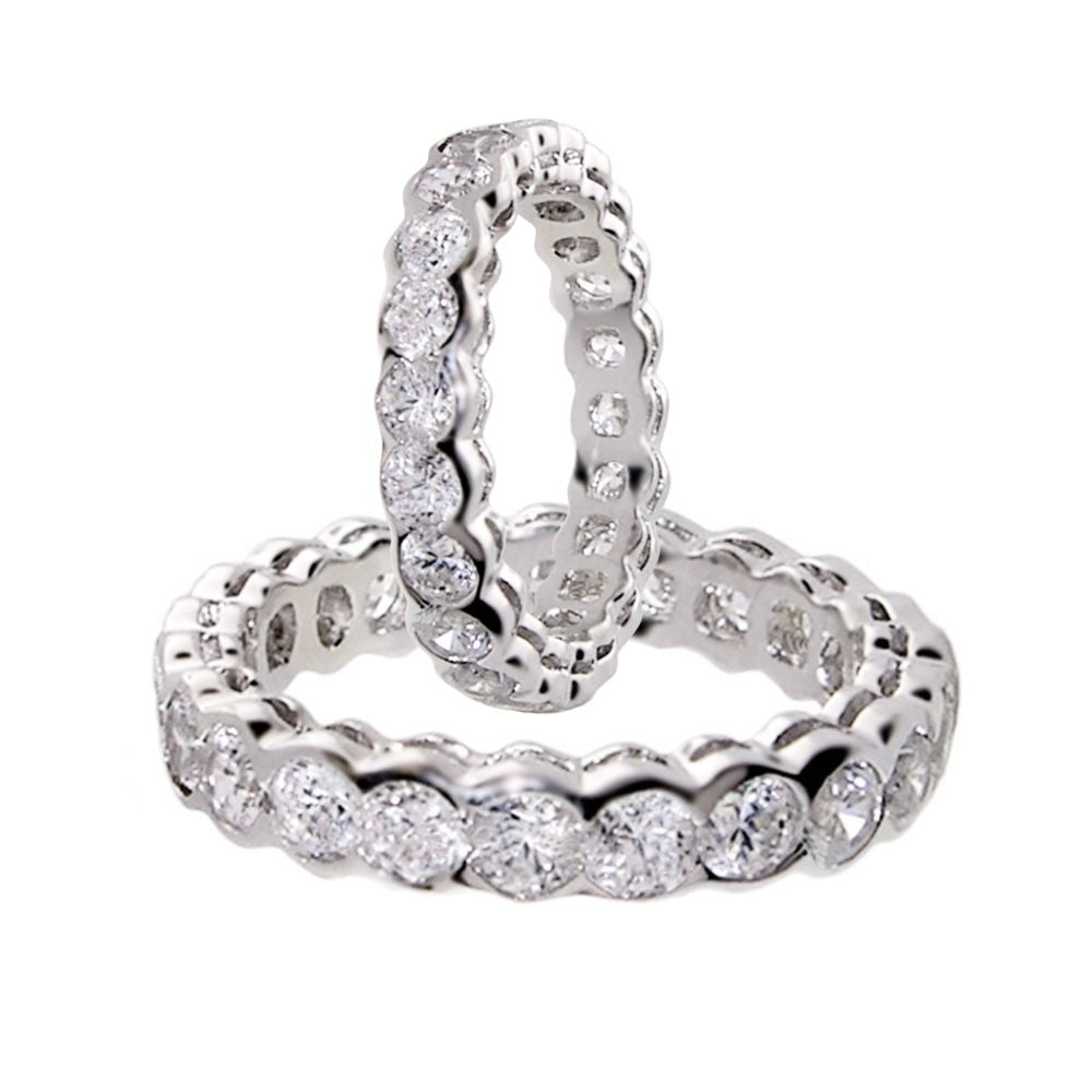 Pave sterling silver eternity ring with pavé diamonds; two rings shown on Tampa Home & Garden Store