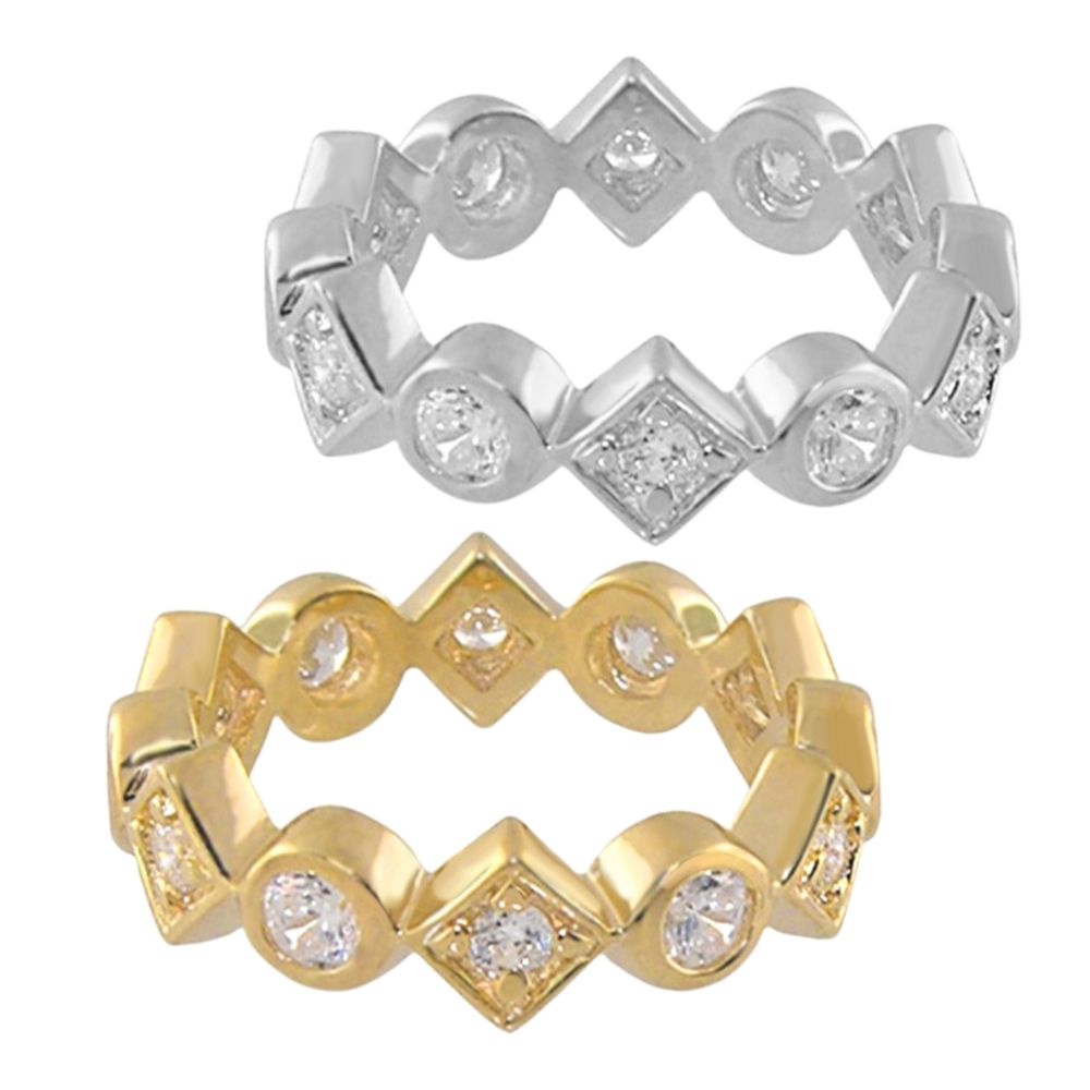 Pave 18K Gold Plated Eternity Ring pair: silver-tone & gold-tone with diamond accents on Tampa Home & Garden Store