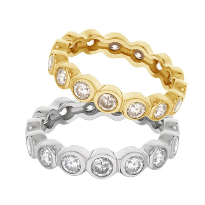 925 Eternity Band Bezel Round rings set of 2 by Lauren G Adams, gold & silver with diamonds on Tampa Home & Garden Store