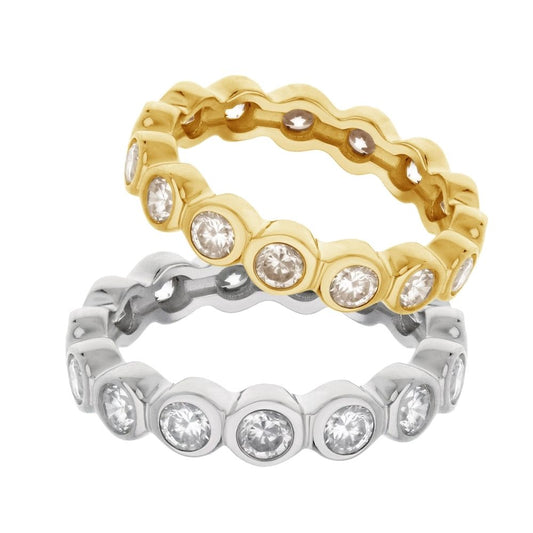 925 Eternity Band Bezel Round rings set of 2 by Lauren G Adams, gold & silver with diamonds on Tampa Home & Garden Store