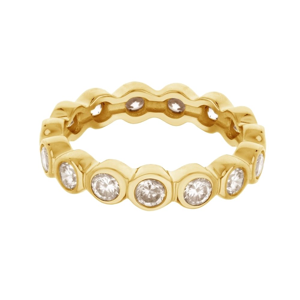 925 Eternity Band ring in yellow gold with bezel-round diamonds around the band on Tampa Home & Garden Store